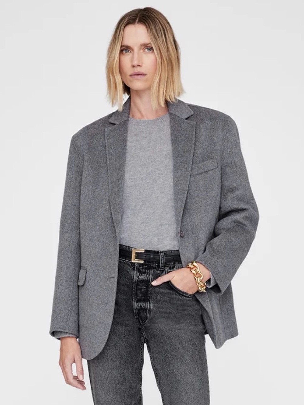 Anine Bing Oversized Heavyweight Cashmere Blend Blazer in Heather Grey